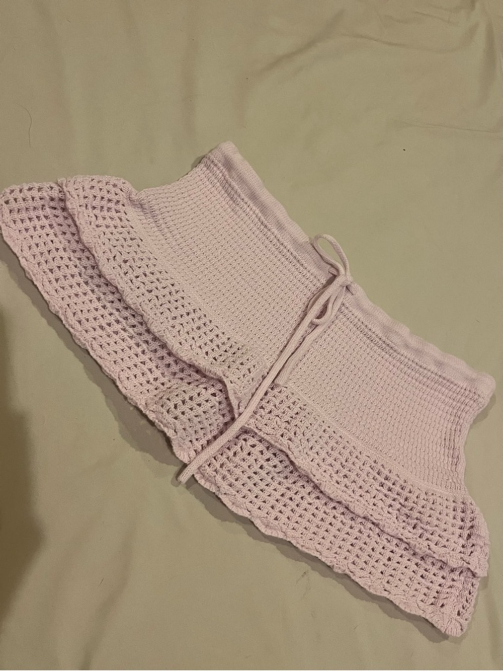 Large light pink Crochet Ruffle Mini Skirt